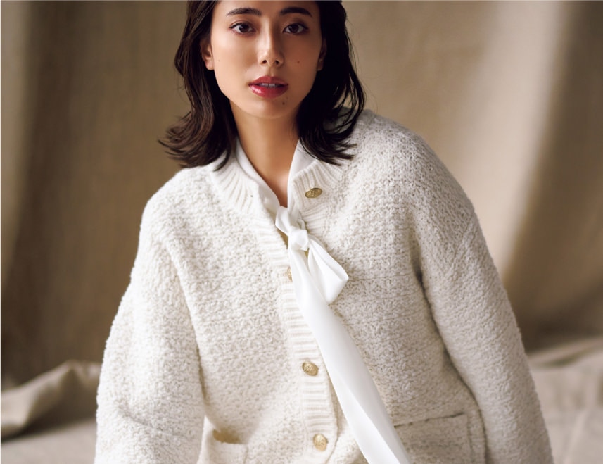 ♡ 23区【蛯原友里着用】ツイードニットジャケット オフホワイト