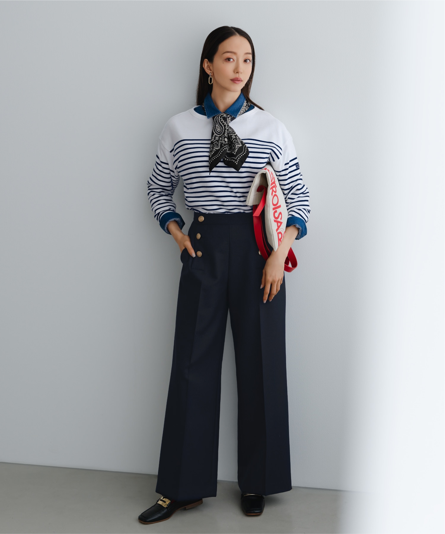 23区 ボーダーカットソー マリン配色 フレンチシックコーデ