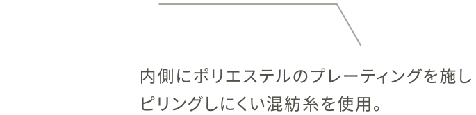 内側にポリエステルのプレーティングを施しピリングしにくい混紡糸を使用。