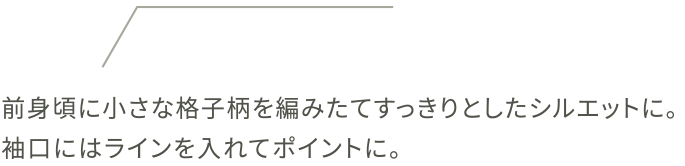 前身頃に小さな格子柄を編みたてすっきりとしたシルエットに。袖口にはラインを入れてポイントに。
