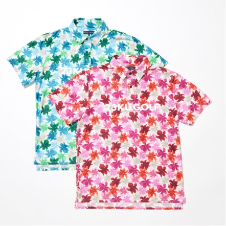 草花柄プリントポロシャツ