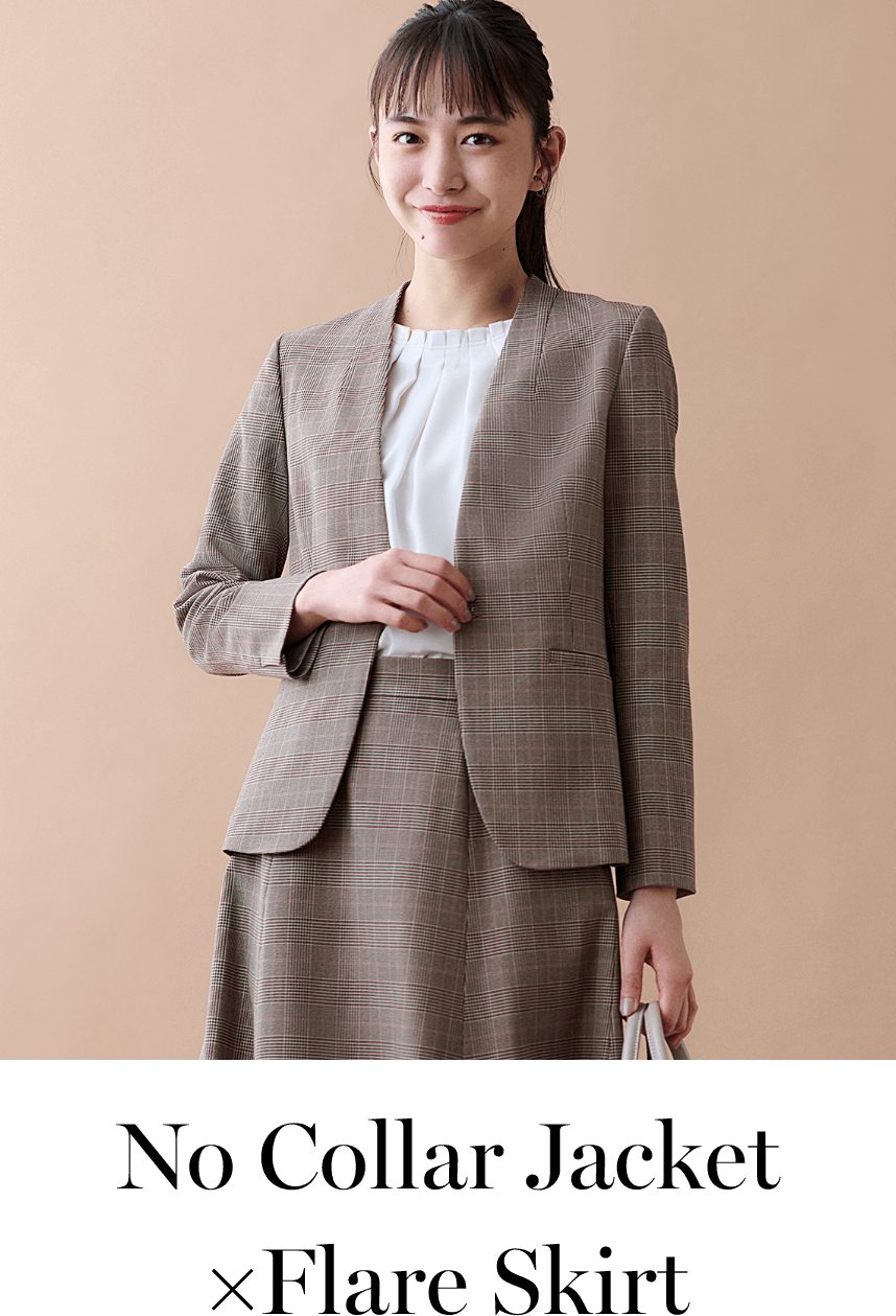 No Collar Jacket×Flare Skirt