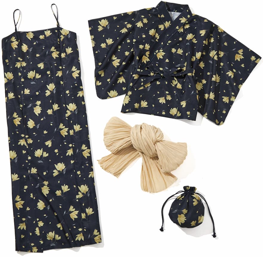 ワンピース、羽織り、帯、帯板、巾着の５点セット