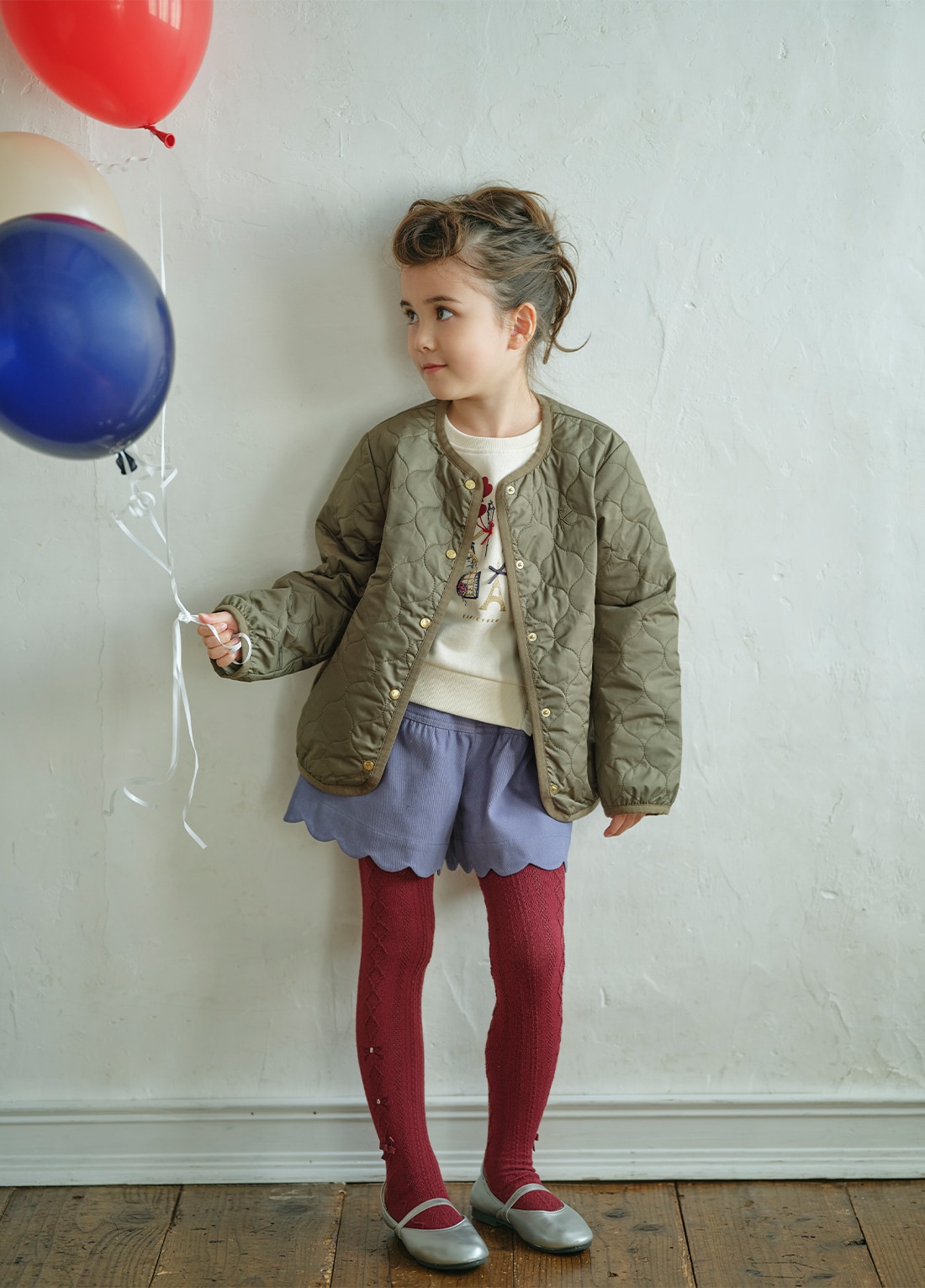 レイヤード ニットブラウス×ストレッチツイル パンツ