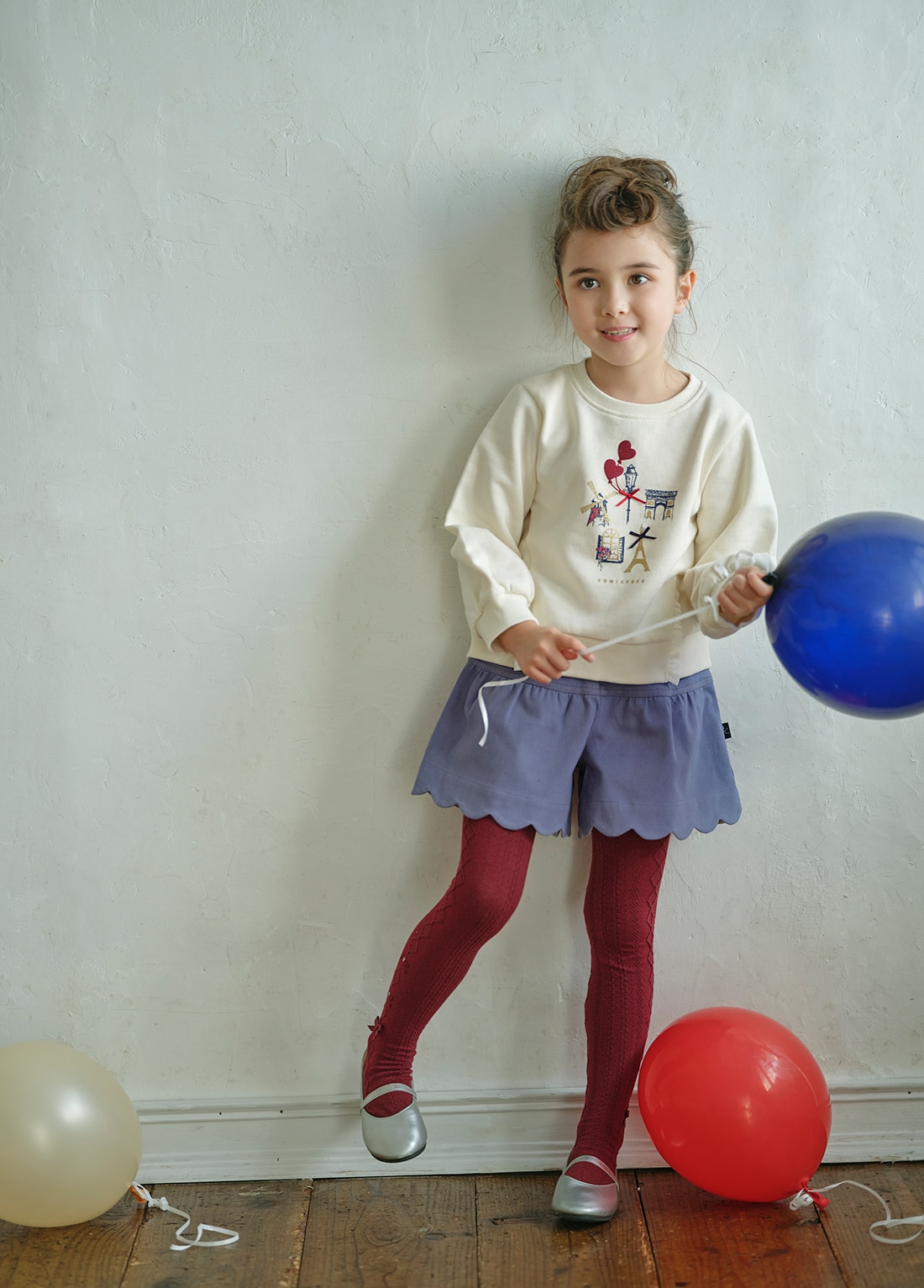 レイヤード ニットブラウス×ストレッチツイル パンツ