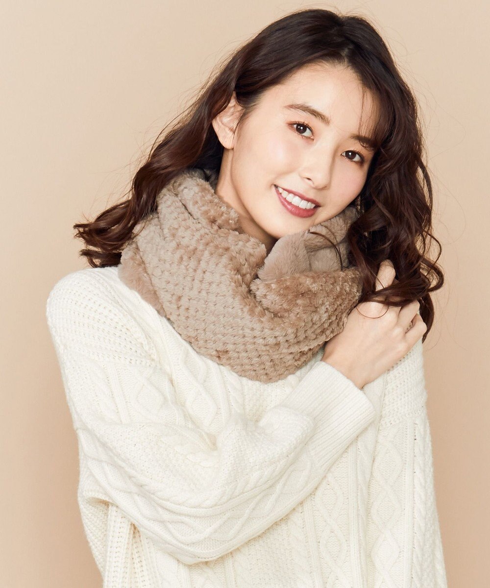 ミンク素材 スヌード 茶色 フェイクファートリミング スヌード / any