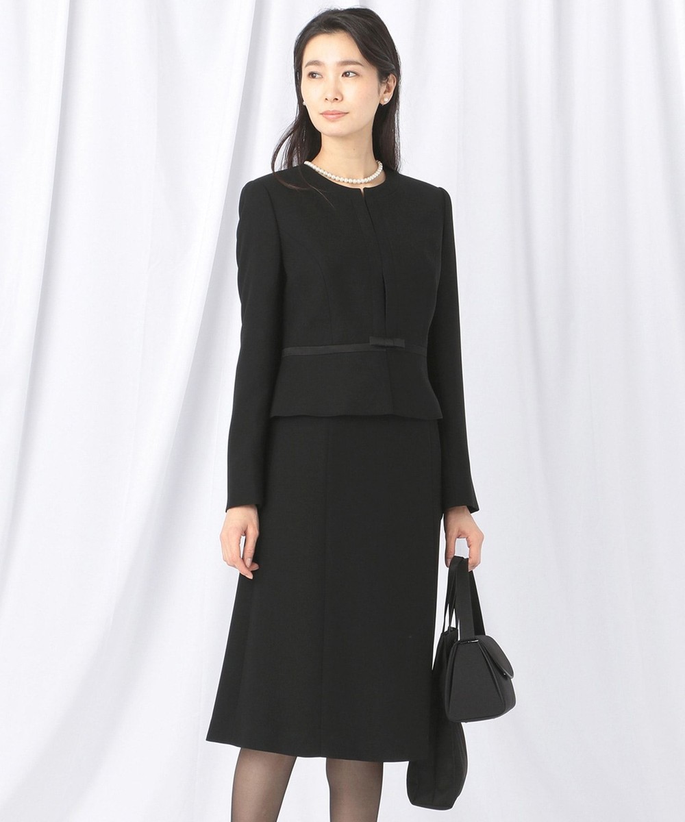 【オンワード】 自由区 FORMAL>スーツ/ネクタイ 【オールシーズン対応】バーズアイ ジャケット+ワンピース ブラック 42 レディース 【送料無料】