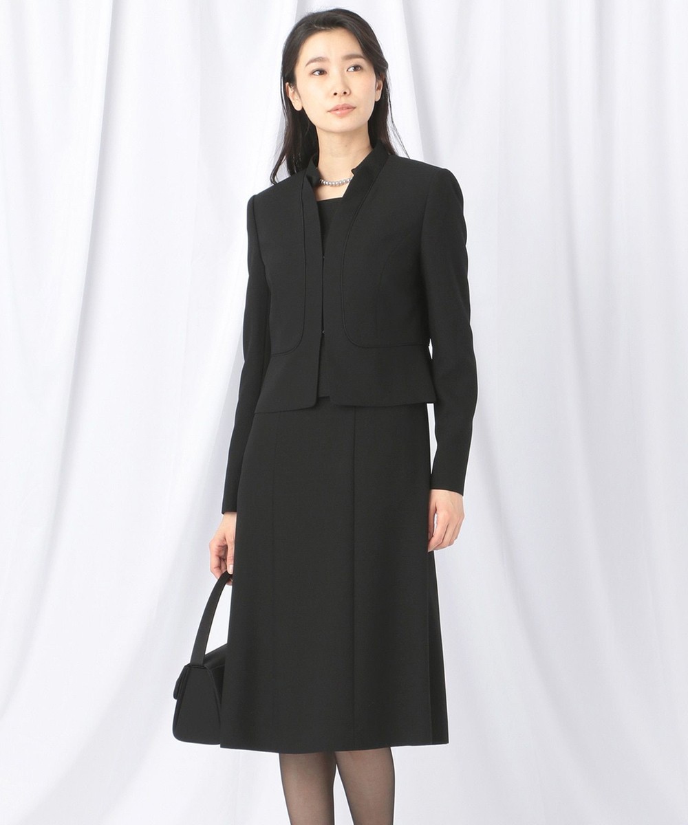 【オンワード】 自由区 FORMAL>スーツ/ネクタイ 【5~19号/前開きワンピース】バックサテンブッチャー アンサンブル ブラック 36 レディース 【送料無料】