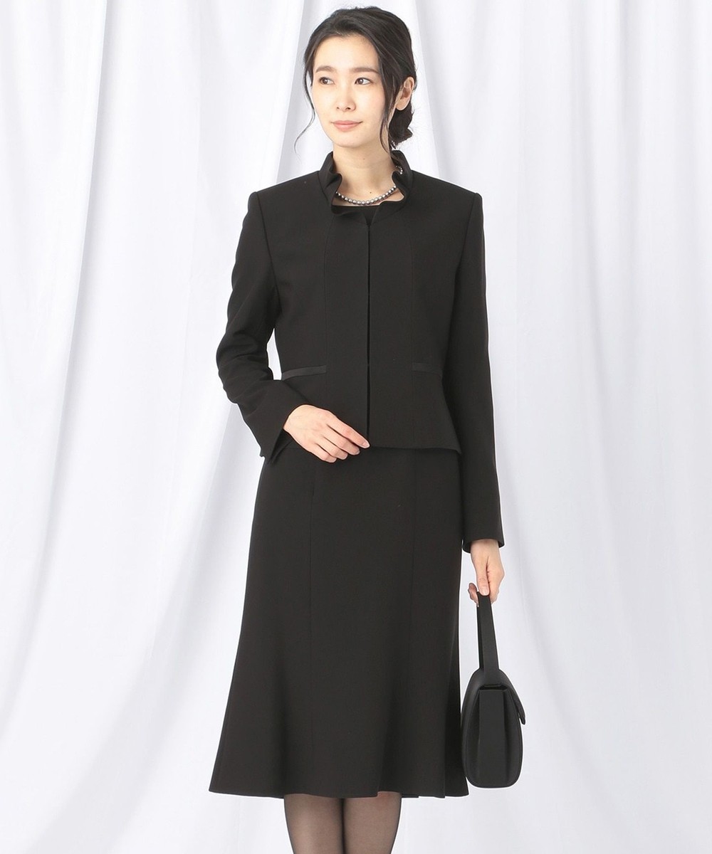 【オンワード】 自由区 FORMAL>スーツ/ネクタイ 【襟華やか】パンシルキーBSグログランジャケット+ワンピース ブラック 48 レディース 【送料無料】