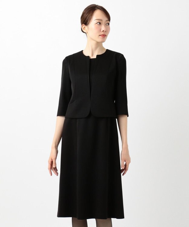 自由区 FORMAL 【ストレッチ性あり】パンシルキーストレッチ アンサンブル ブラック系