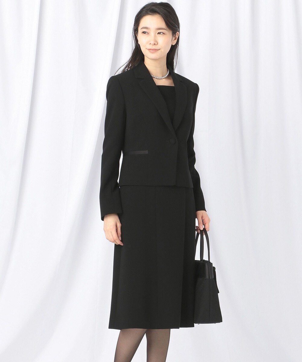 【オンワード】 自由区 FORMAL>スーツ/ネクタイ 【ストレッチ素材】NOIE15平二重 ジャケット+ワンピース ブラック 48 レディース 【送料無料】