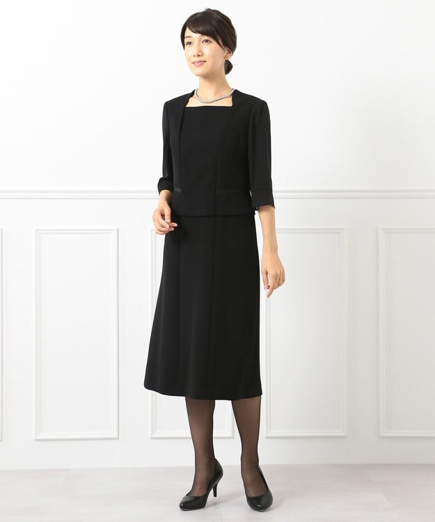 自由区 FORMAL 【ストレッチ素材】NOIE15平二重 ジャケット+ワンピース ブラック系