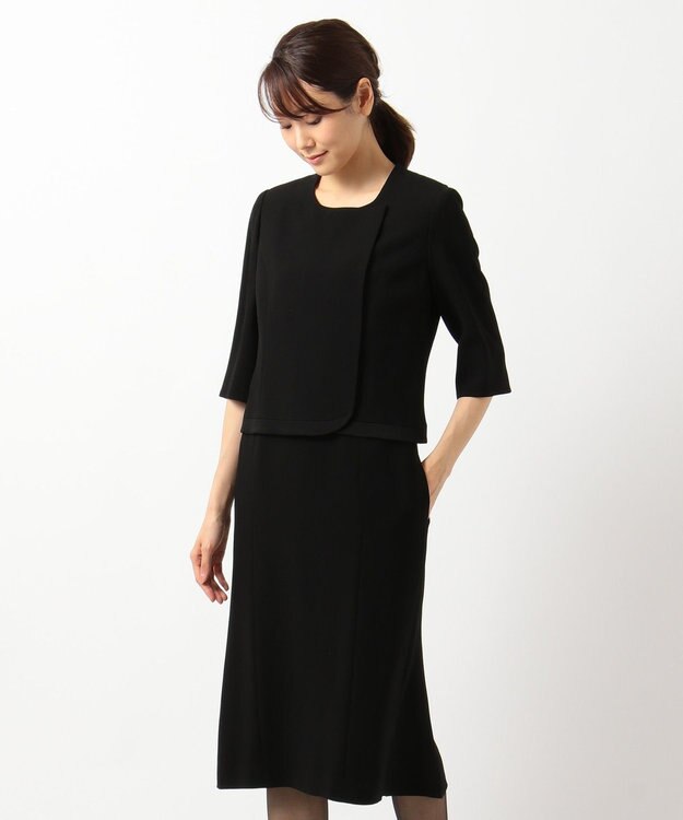 自由区 FORMAL 【高級トリアセテート素材】レベッカBSジョーゼット ジャケット+ワンピース ブラック系