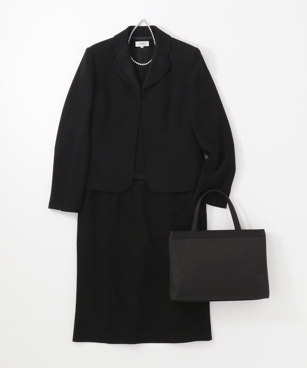 自由区 FORMAL 【高級トリアセテート素材】レベッカBSジョーゼット ジャケット+ワンピース ブラック系