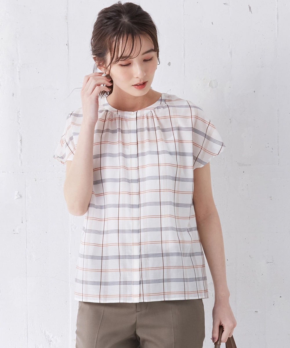 【オンワード】 J.PRESS LADIES L>トップス 【洗える】キュプラコットンドビーチェック ブラウス ブルー T13 レディース 【送料無料】