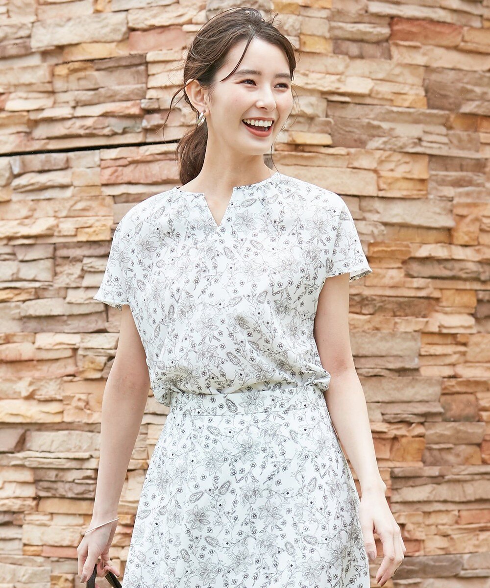 【オンワード】 J.PRESS LADIES S>トップス 【洗える】ポリエステルデシン更紗プリント ブラウス ホワイト P5 レディース 【送料無料】