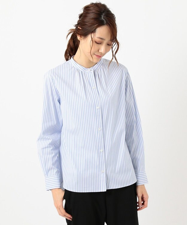 J.PRESS LADIES L 【洗える】SOMELOS JOYCE バンドカラー シャツ サックスブルー系2