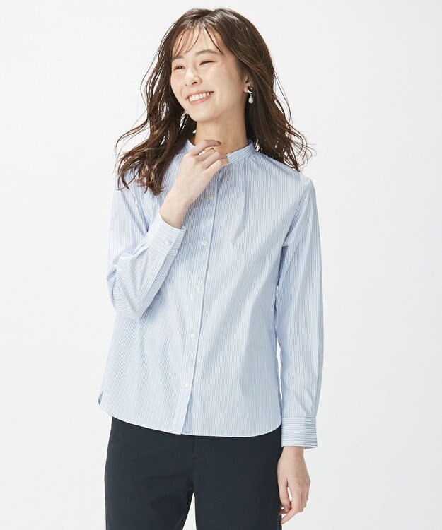 J.PRESS LADIES L 【洗える】SOMELOS JOYCE バンドカラー シャツ スモーキーグリーン系1