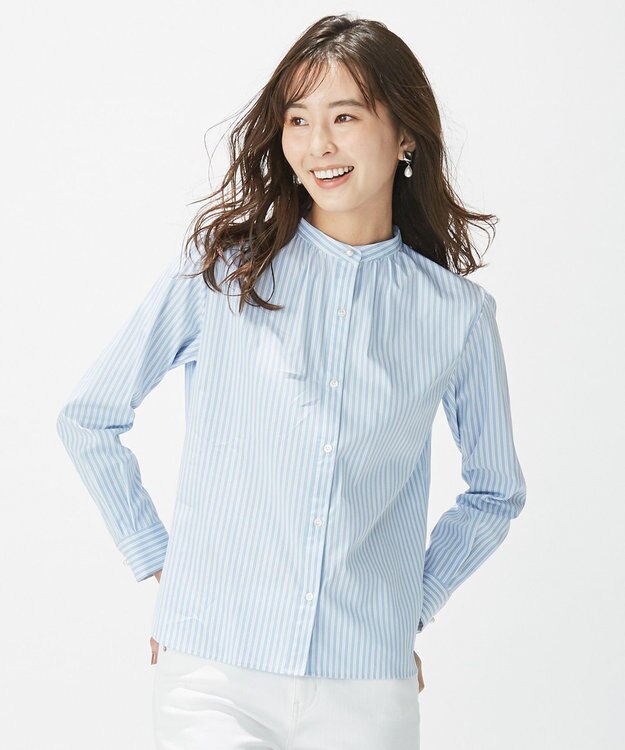J.PRESS LADIES L 【洗える】SOMELOS JOYCE バンドカラー シャツ サックスブルー系2