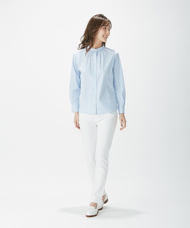 J.PRESS LADIES L 【洗える】SOMELOS JOYCE バンドカラー シャツ サックスブルー系2