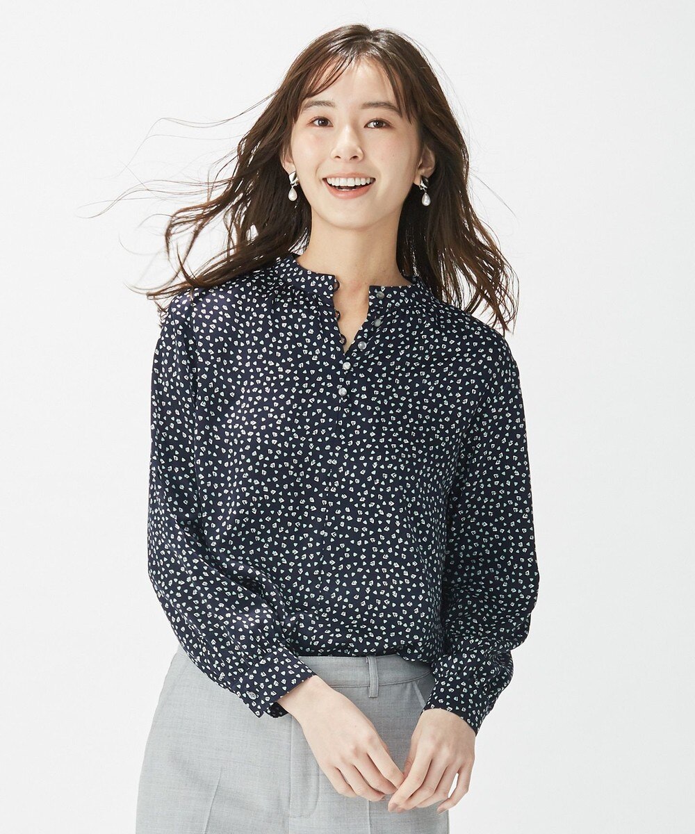 【オンワード】 J.PRESS LADIES L>トップス 【洗える】ジオメトリック フラワープリント ブラウス ネイビー T13 レディース 【送料無料】