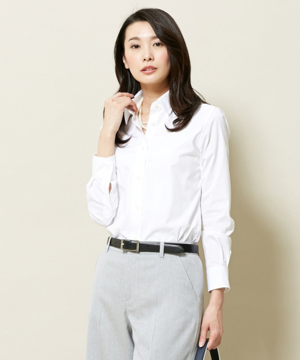 J.PRESS LADIES 【洗える！】スビンゴールド レギュラーカラーシャツ ホワイト系