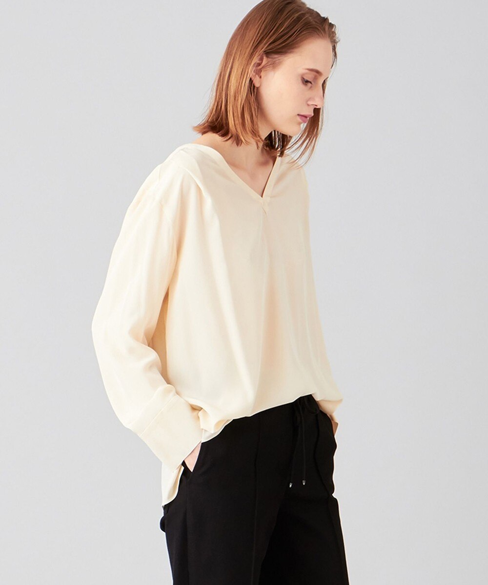 【オンワード】 JOSEPH>トップス 【洗える】シルククレープデシン Vネックブラウス ブラック 36 レディース 【送料無料】