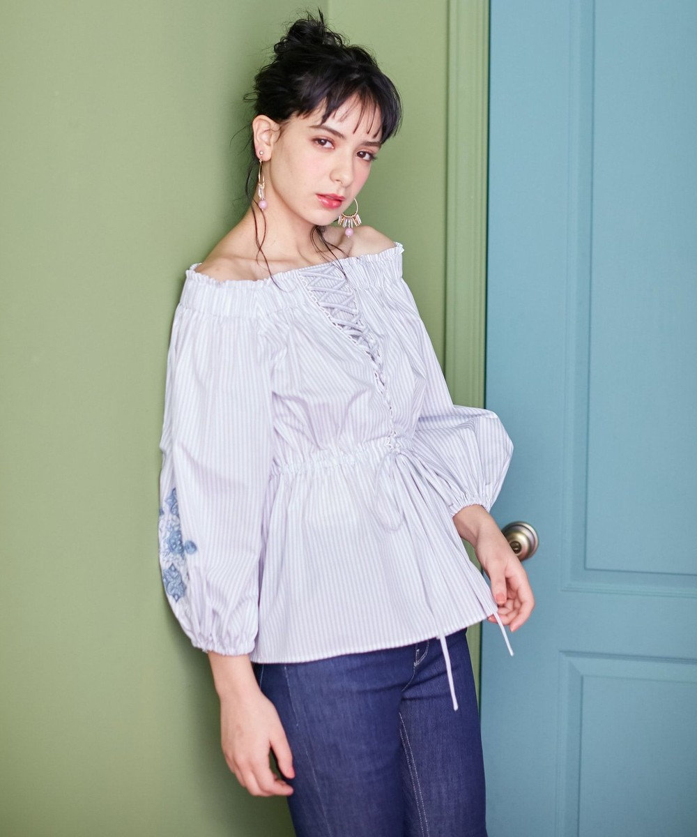 TOCCA 【TOCCA LAVENDER】Stripe Embroidery ブラウス ライトグレー系1