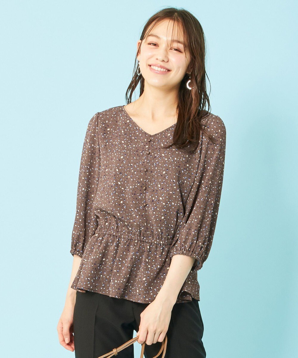 【オンワード】 any SiS>トップス 【洗える】楊柳プリント ブラウス モカベース 2 レディース 【送料無料】