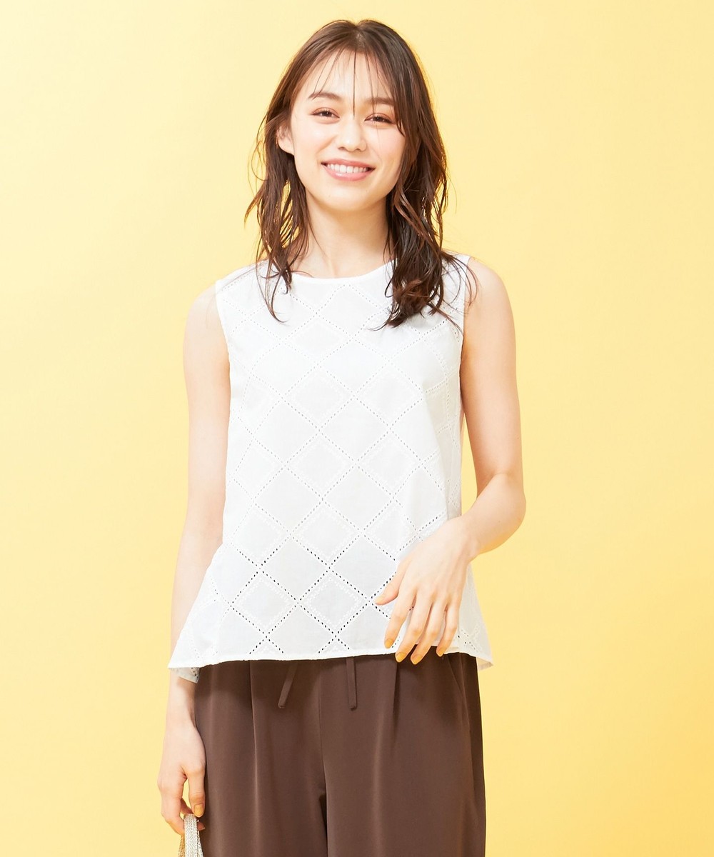 【オンワード】 any SiS>トップス 【洗える】コットン刺繍レース ブラウス オフホワイト 2 レディース 【送料無料】