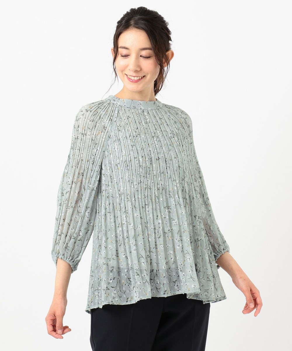 【オンワード】 any SiS S>トップス 【洗える】シアーボタニカルフラワー ブラウス ライトグリーン 0 レディース 【送料無料】