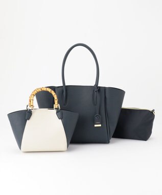 J.PRESS LADIES 【3点セット・A4サイズ収納可】クラシック マトリョーシカ トートバッグ ネイビー系