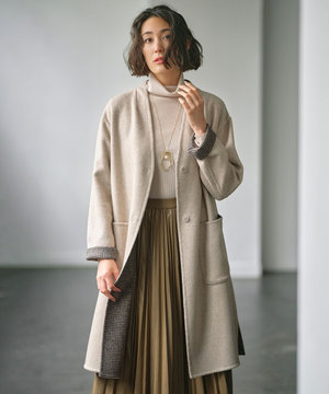 【リバーシブル・軽量】SOFT DOUBLE FACE ロングノーカラーコート