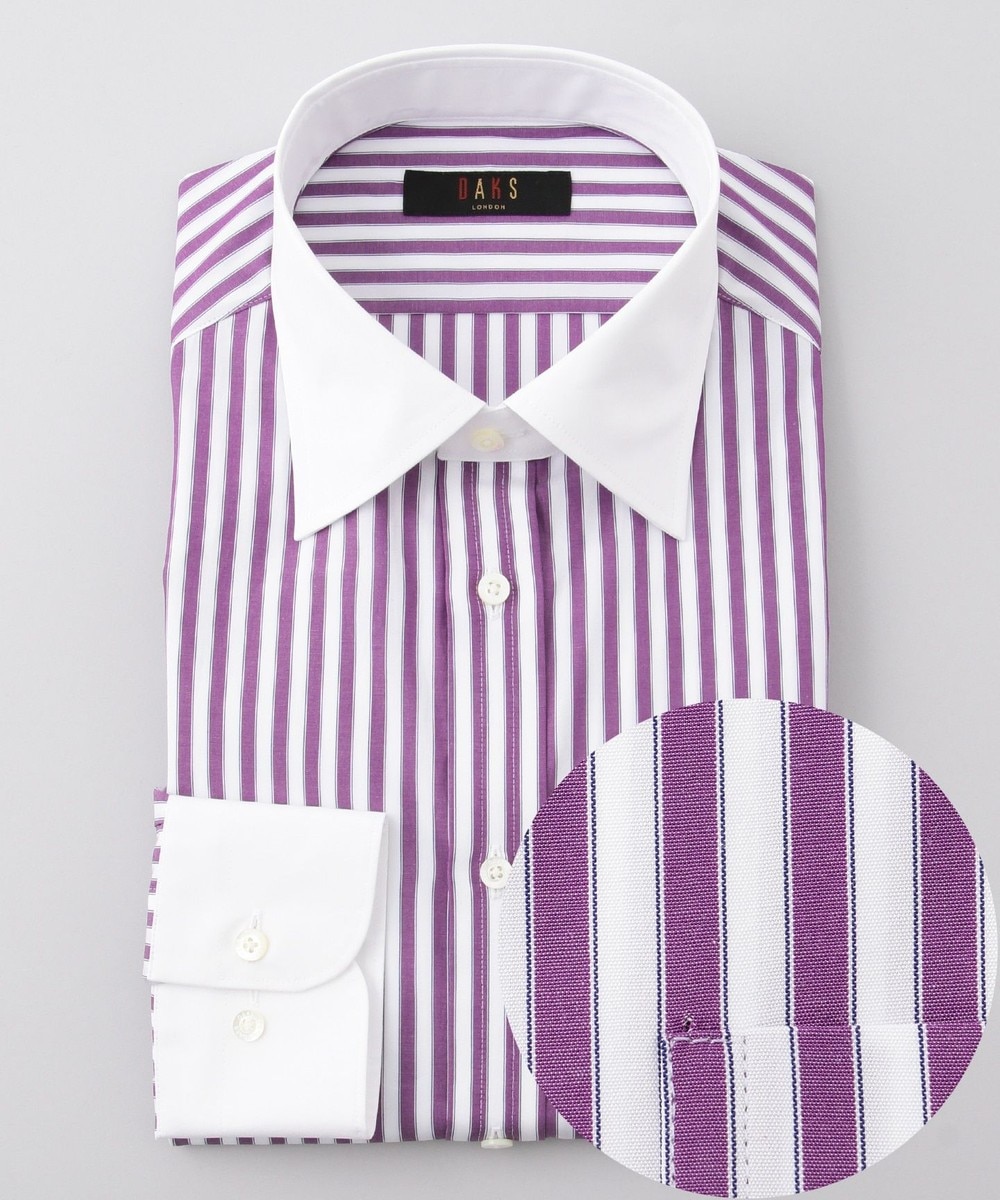 【オンワード】 DAKS>トップス 【レギュラーカラー】【クレリック】ボールドストライプ ドレスシャツ パープル M(39-82) メンズ 【送料無料】