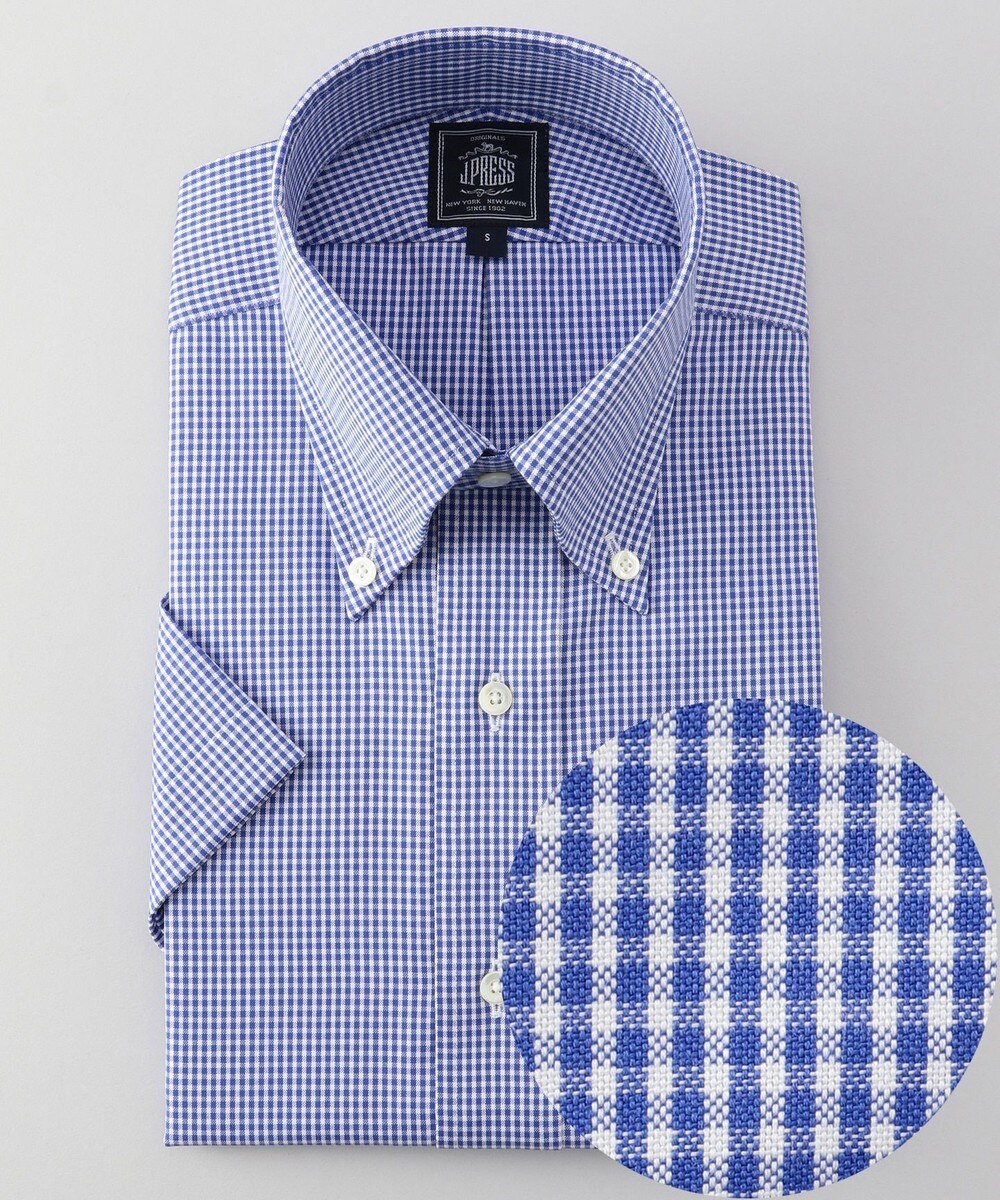 【オンワード】 J.PRESS MEN>スーツ/ネクタイ 【PREMIUM PLEATS / 形態安定】ギンガムチェック 半袖シャツ / B.D. ネイビー M メンズ 【送料無料】