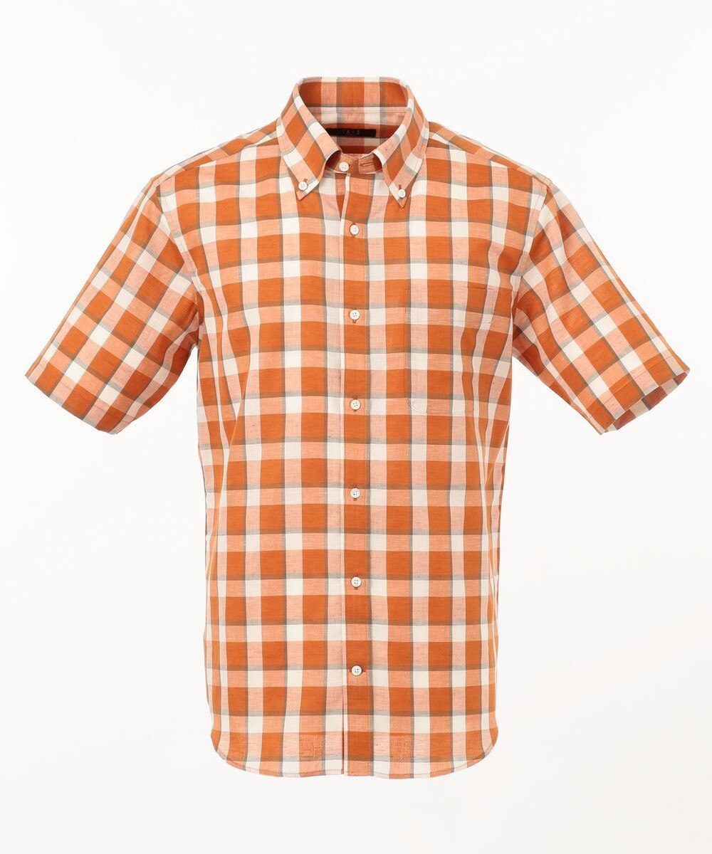 【オンワード】 DAKS>トップス コットンリネン ローンチェック シャツ オレンジ M メンズ 【送料無料】