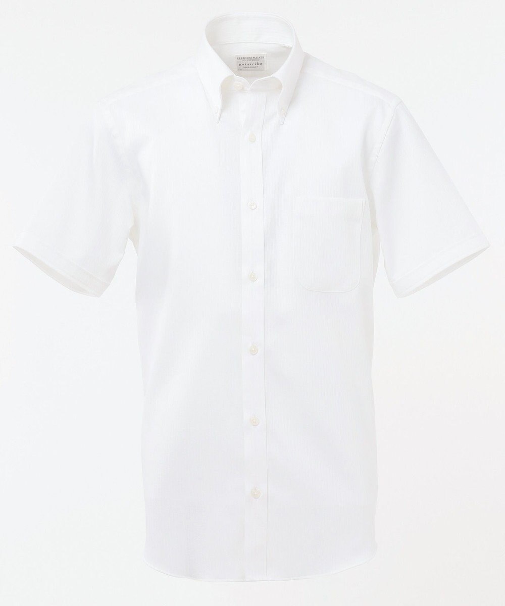 GOTAIRIKU 【形態安定】SUMMER PREMIUM PLEATS ボタンダウン 半袖 ドレスシャツ ホワイト系