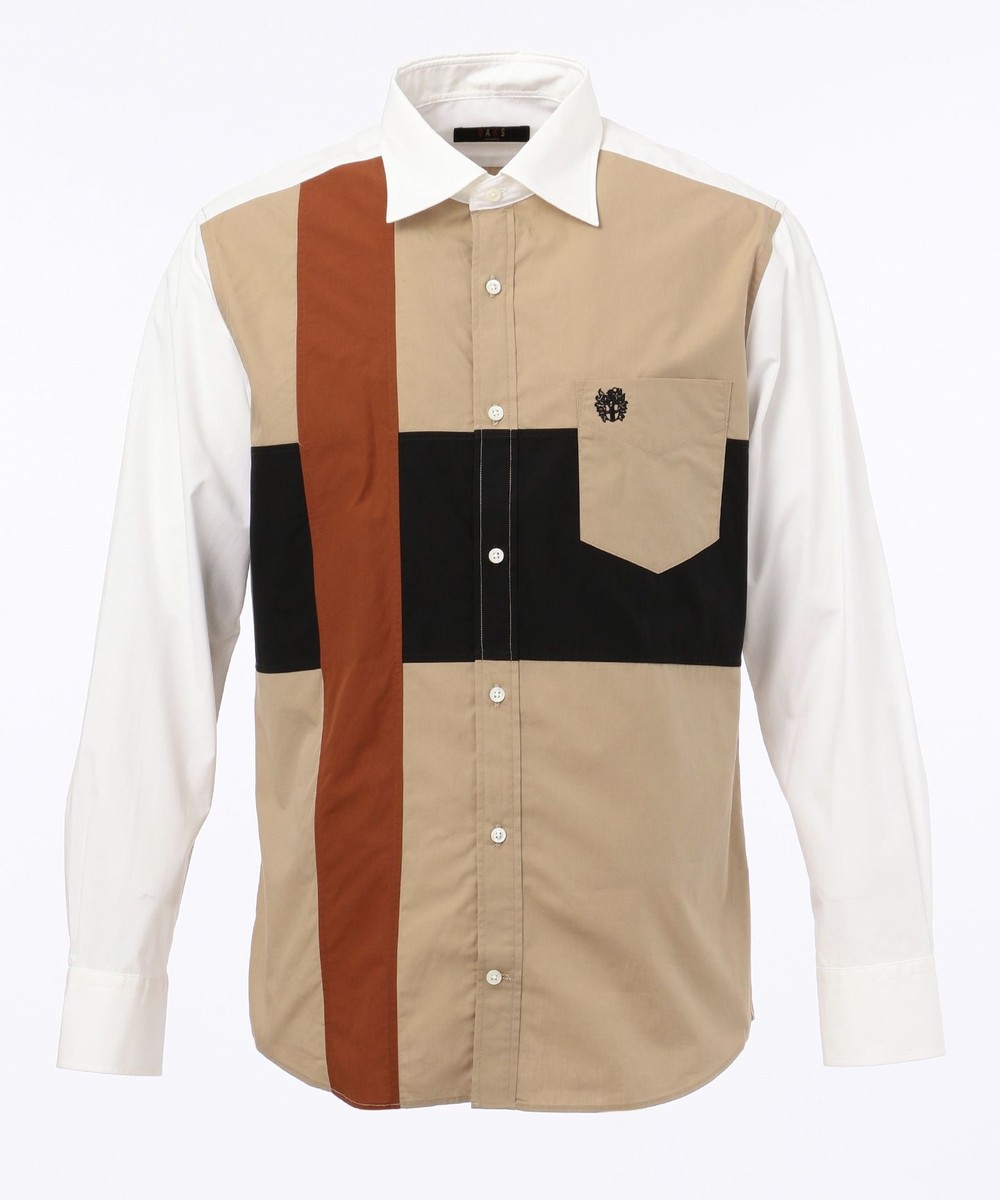 【オンワード】 DAKS>トップス 【WEB & 一部店舗限定】タイプライタークロス パネル シャツ ベージュ S メンズ 【送料無料】