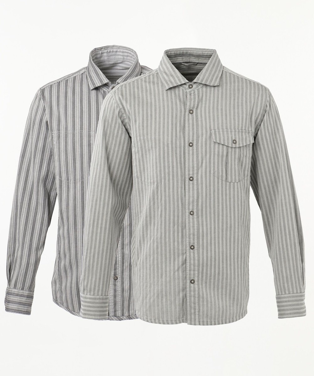 【オンワード】 JOSEPH ABBOUD>トップス 【洗える】リバーシブルストライプ シャツ グレー L メンズ 【送料無料】