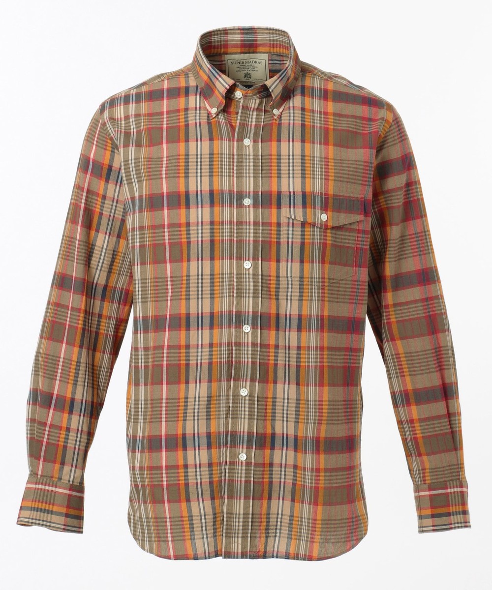 【オンワード】 J.PRESS MEN>トップス スーパーマドラスチェック シャツ / ボタンダウン ブルー L メンズ 【送料無料】