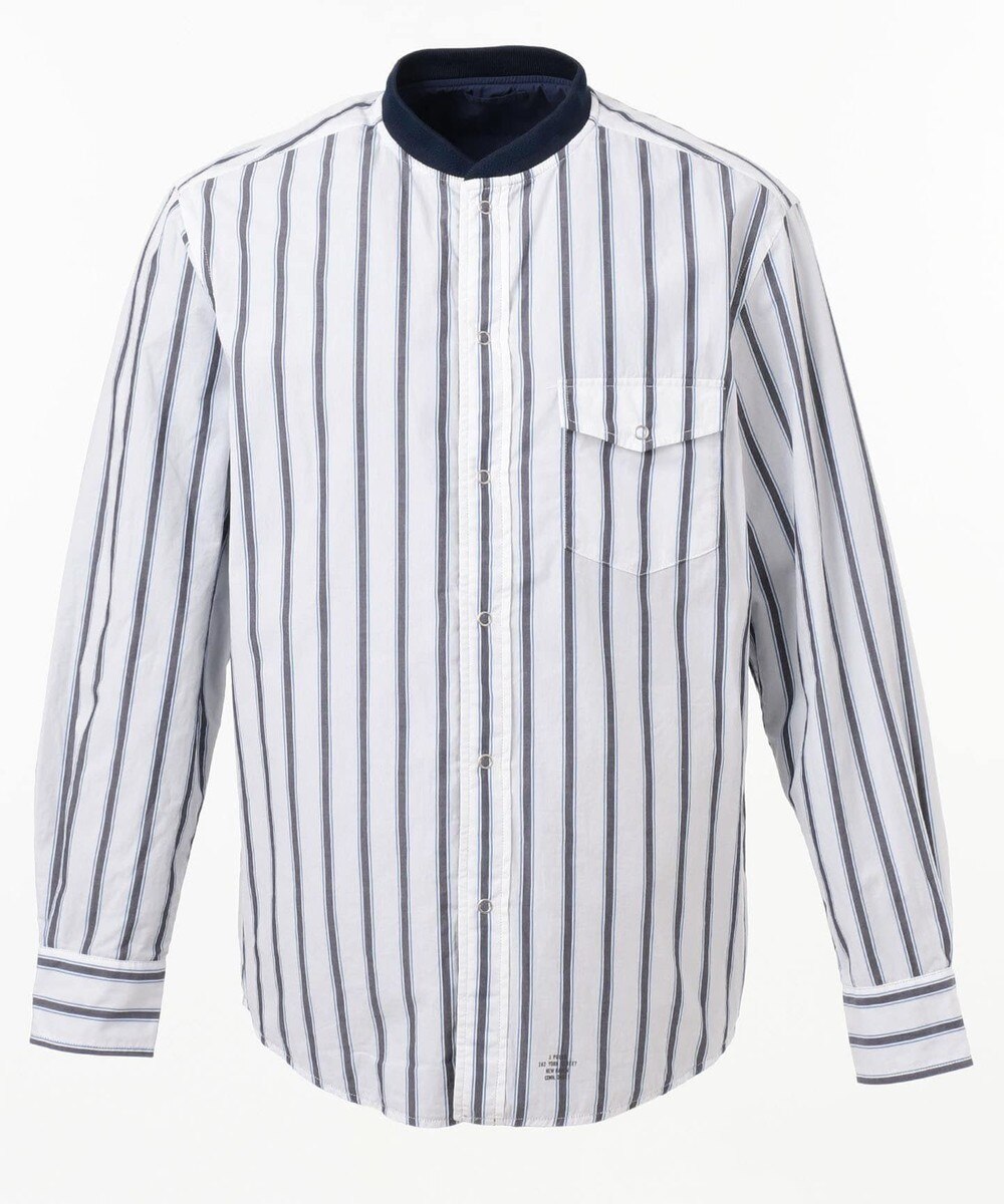 【オンワード】 J.PRESS MEN>トップス 【リバーシブル】リブカラー ストライプシャツブルゾン ホワイト M メンズ 【送料無料】