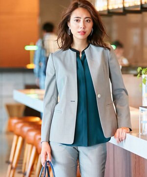  【洗えるセットアップ】Summer Chambray ノーカラージャケット