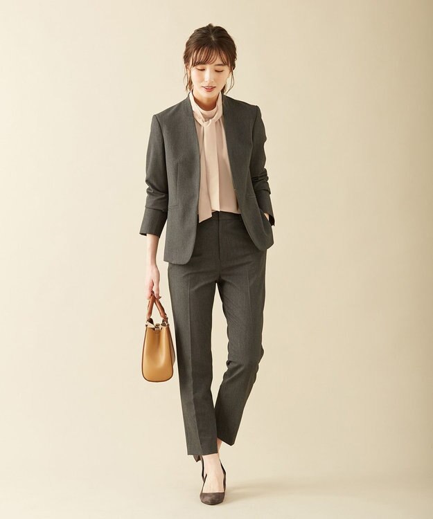 J.PRESS LADIES 【スーツ対応】T／Rアルガンシルク ノーカラージャケット グレー系