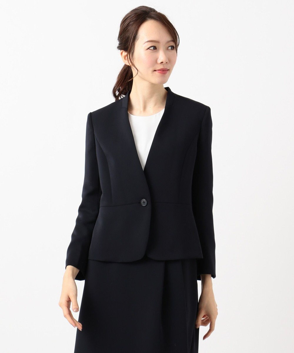 J.PRESS LADIES S 【ニオイ菌抑制】洗えるヴィーナスダブルクロス ノーカラージャケット 