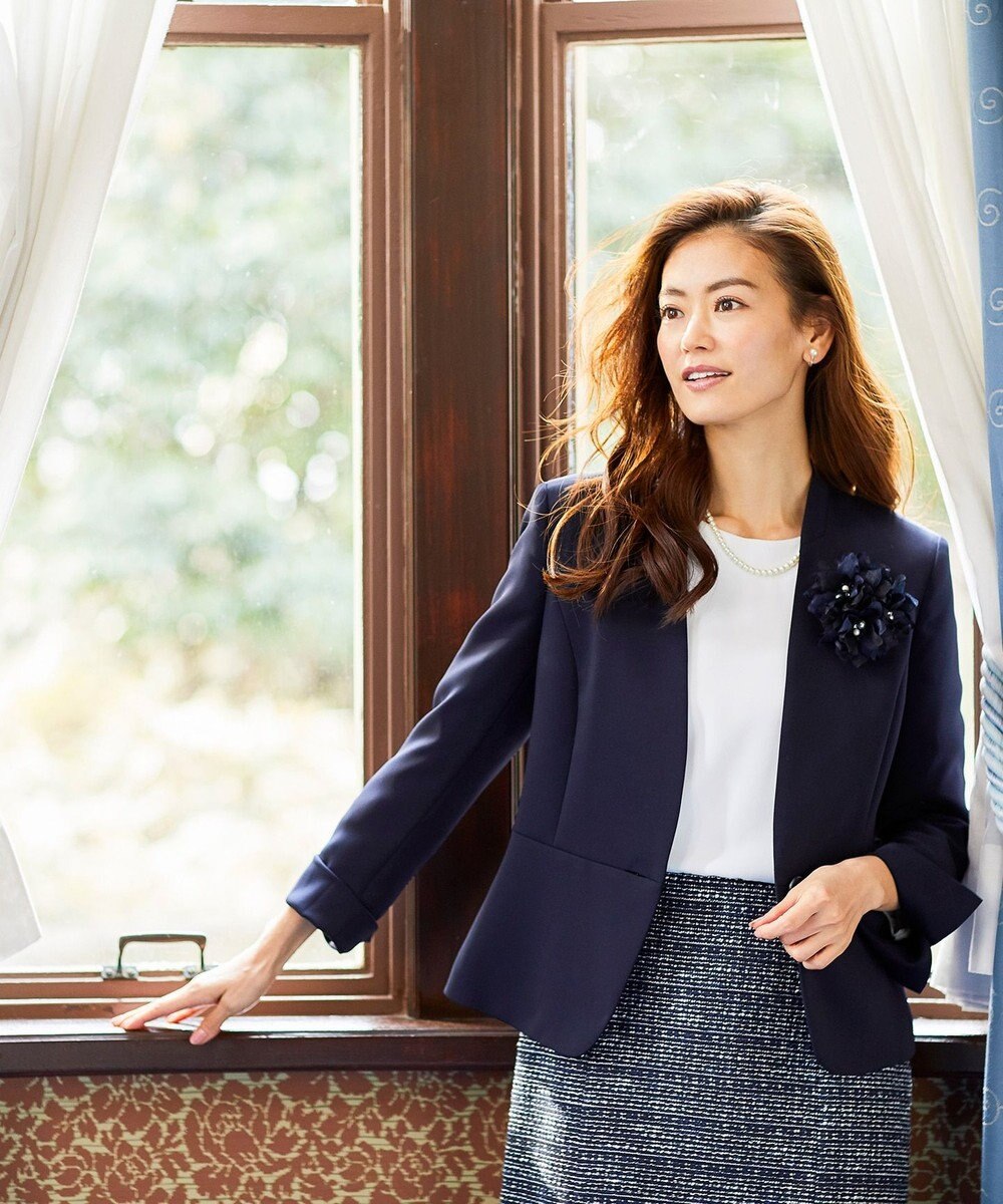 J.PRESS LADIES S 【ニオイ菌抑制】洗えるヴィーナスダブルクロス ノーカラージャケット 