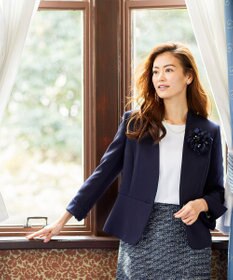 J.PRESS LADIES S 【ニオイ菌抑制】洗えるヴィーナスダブルクロス ノーカラージャケット