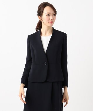 J.PRESS LADIES S 【ニオイ菌抑制】洗えるヴィーナスダブルクロス ノーカラージャケット ネイビー系