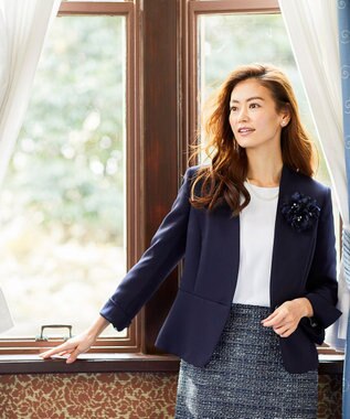 J.PRESS LADIES S 【ニオイ菌抑制】洗えるヴィーナスダブルクロス ノーカラージャケット ネイビー系