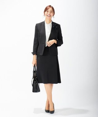 J.PRESS LADIES S 【ニオイ菌抑制】洗えるヴィーナスダブルクロス ノーカラージャケット ブラック系