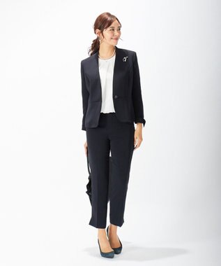 J.PRESS LADIES S 【ニオイ菌抑制】洗えるヴィーナスダブルクロス ノーカラージャケット ネイビー系